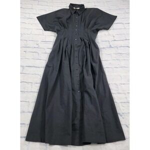 Anthropologie Exquise SIZE M The Tobie Button Front Pleated Shirt Dress Black